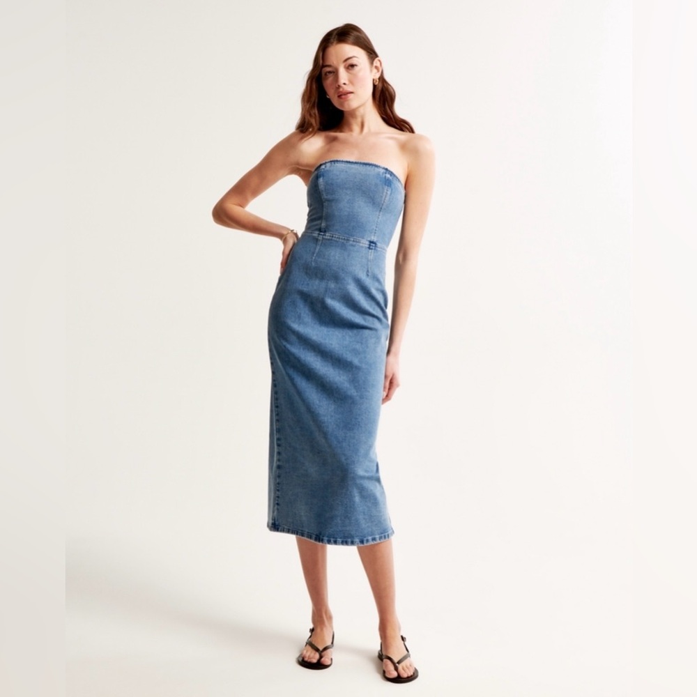 Strapless Denim Midi Dress
